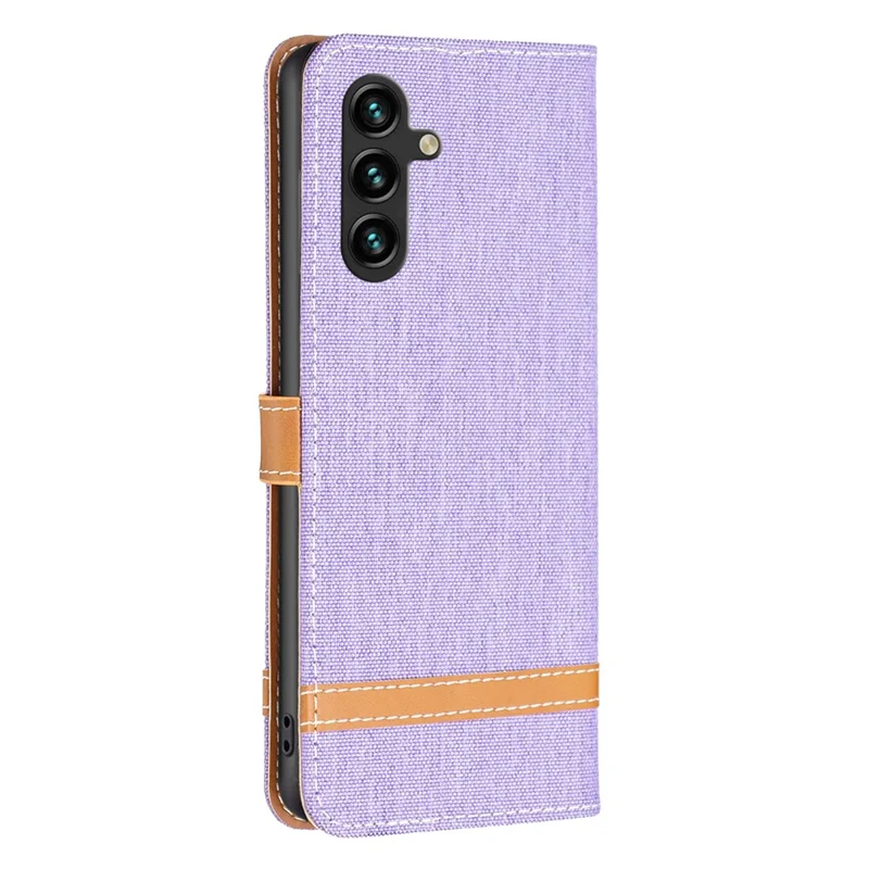 For Samsung Galaxy A55 5G Cell Phone Case Jeans Cloth Splicing Leather Stand Protective Cover - Purple