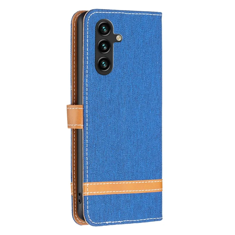 For Samsung Galaxy A55 5G Cell Phone Case Jeans Cloth Splicing Leather Stand Protective Cover - Sapphire