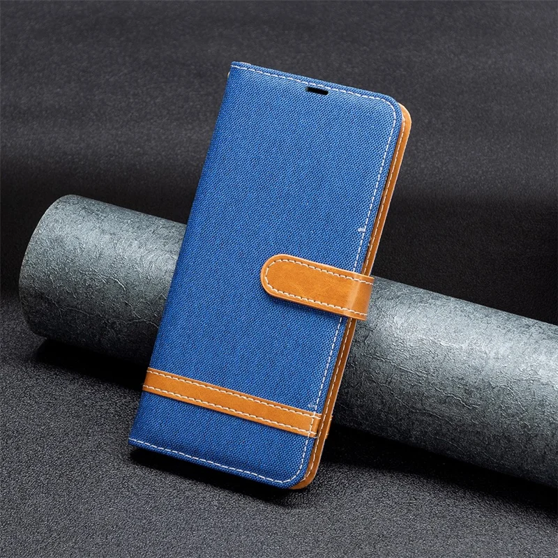 For Samsung Galaxy A55 5G Cell Phone Case Jeans Cloth Splicing Leather Stand Protective Cover - Sapphire
