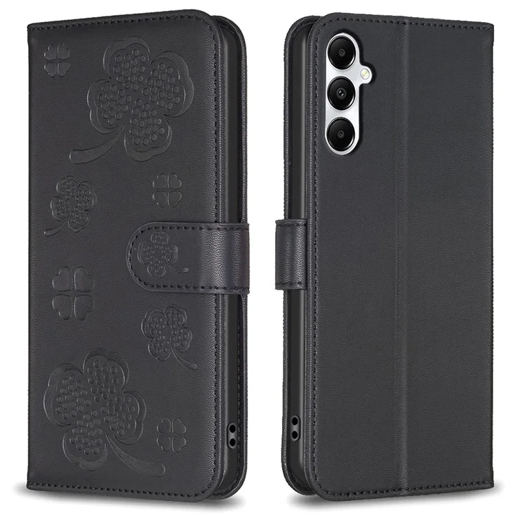 Para Samsung Galaxy A55 5G Case Clover Pattern Leather Smartphone Cover with Card Slots - Black