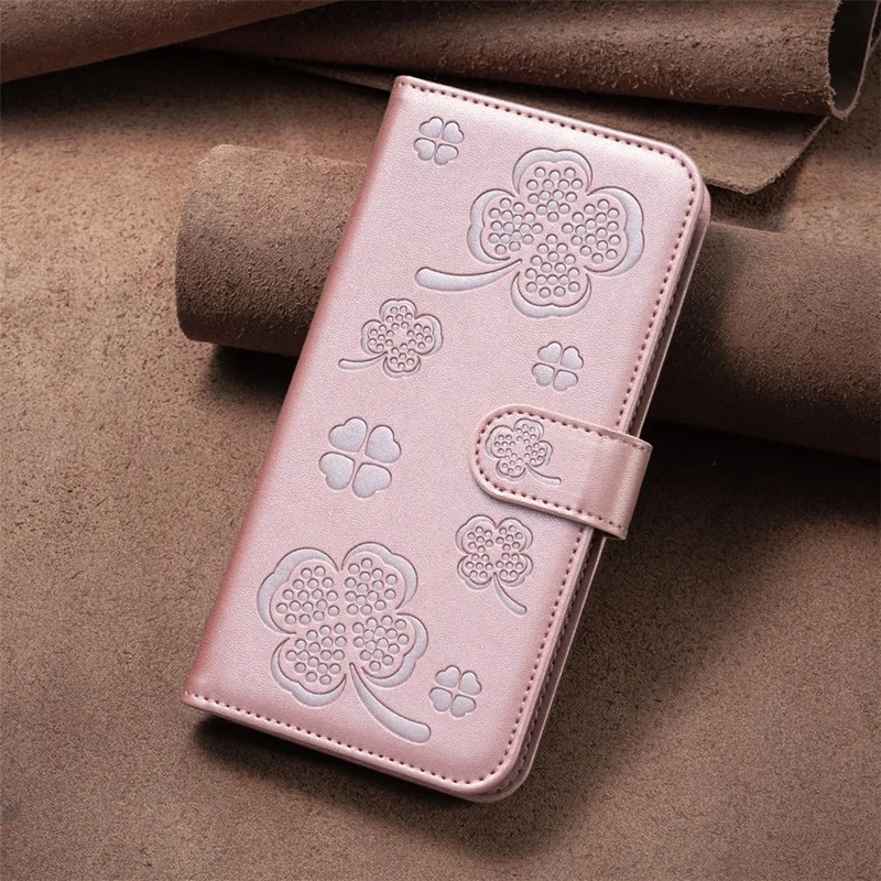 For Samsung Galaxy A55 5G Case Clover Pattern Leather Smartphone Cover with Card Slots - Pink