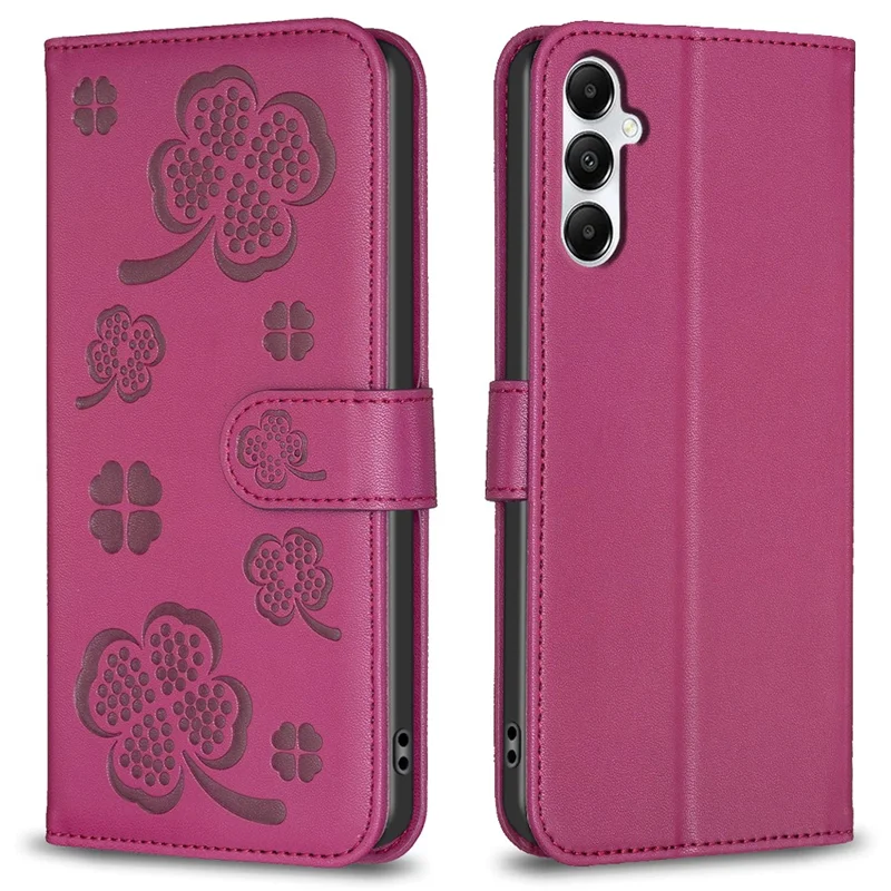 For Samsung Galaxy A55 5G Case Clover Pattern Leather Smartphone Cover with Card Slots - Rose