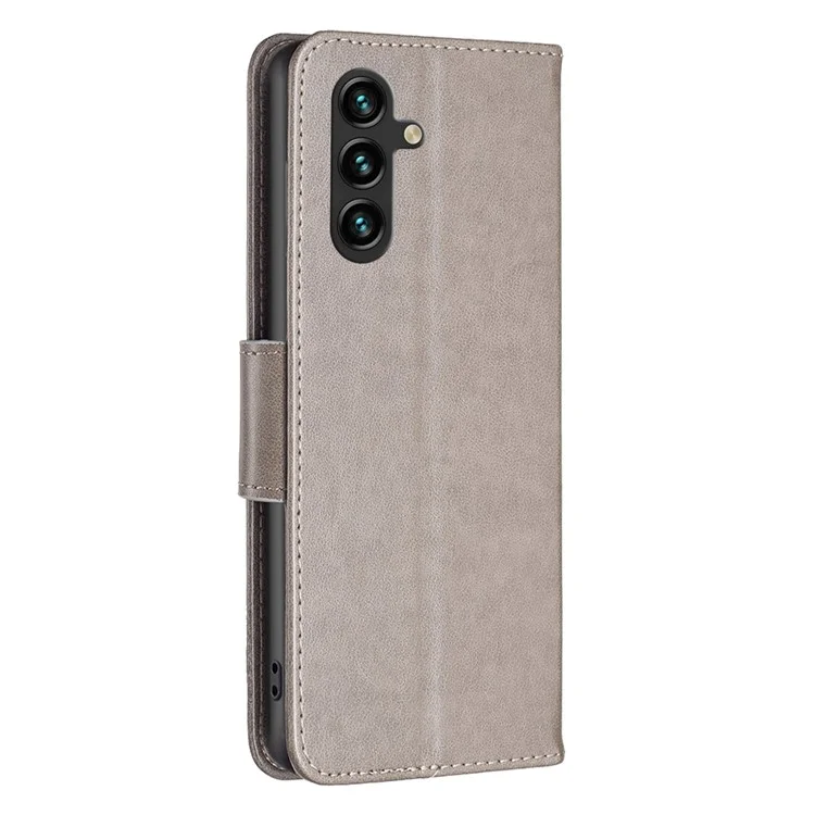 Pour Samsung Galaxy A55 5G Case Anti-fall Butterfly Imprinted Leather Mobile Phone Stand Cover - Grey