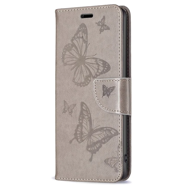 Pour Samsung Galaxy A55 5G Case Anti-fall Butterfly Imprinted Leather Mobile Phone Stand Cover - Grey