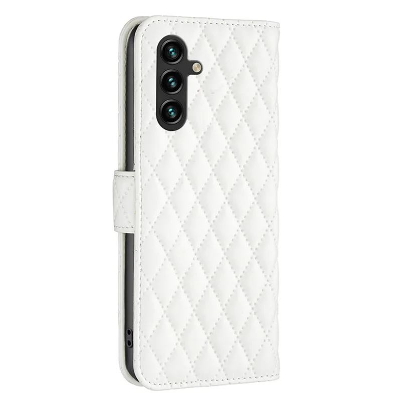 BINFEN COLOR BF Style-14 For Samsung Galaxy A55 5G Leather Case Rhombus Grid Pattern Phone Cover - White