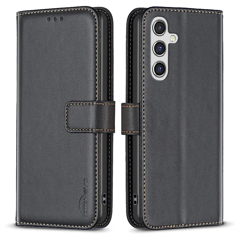 BINFEN COLOR BF17 Para Samsung Galaxy A55 5G Funda Flip Case de Piel PU Cubierta Telefónica Integral - Negro