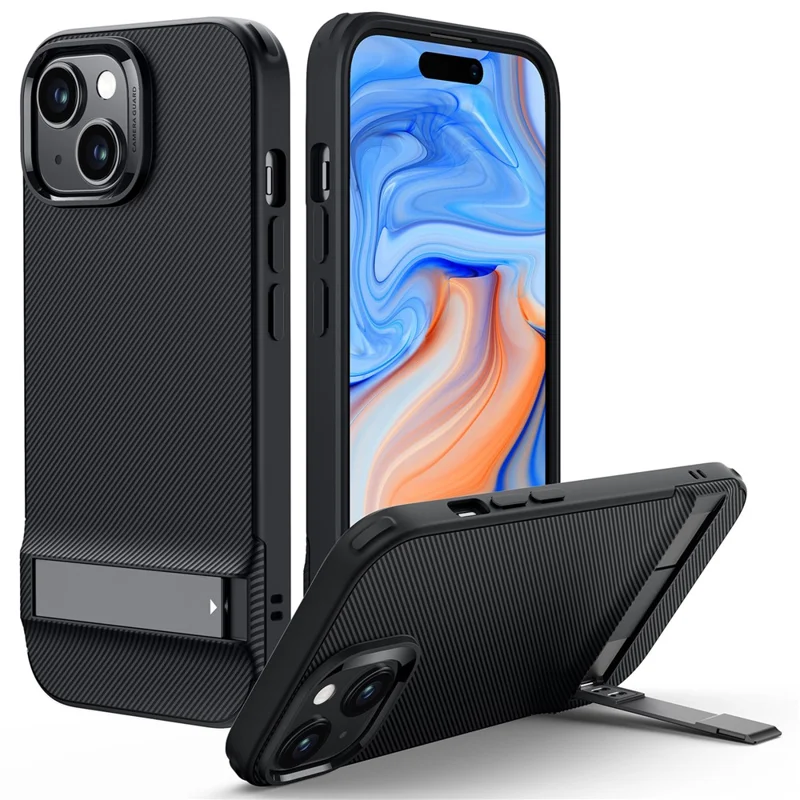 ESR Boost Series for iPhone 15 Phone Case Acrylic+TPU Cover with Metal Kickstand - Black