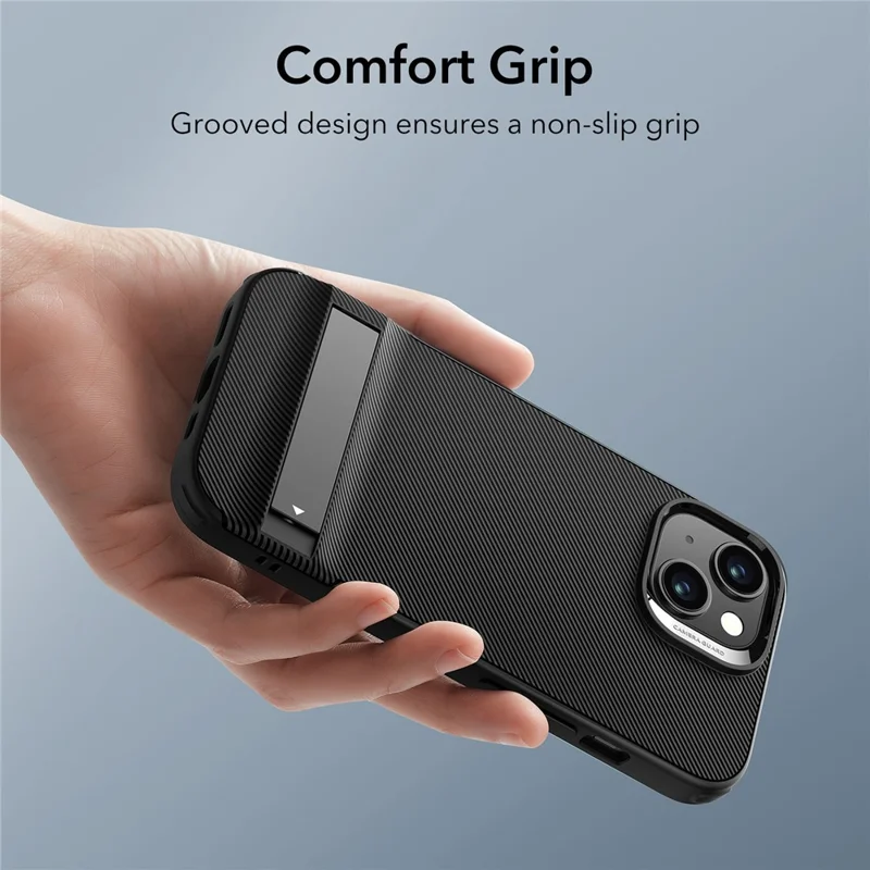 ESR Boost Series for iPhone 15 Phone Case Acrylic+TPU Cover with Metal Kickstand - Black