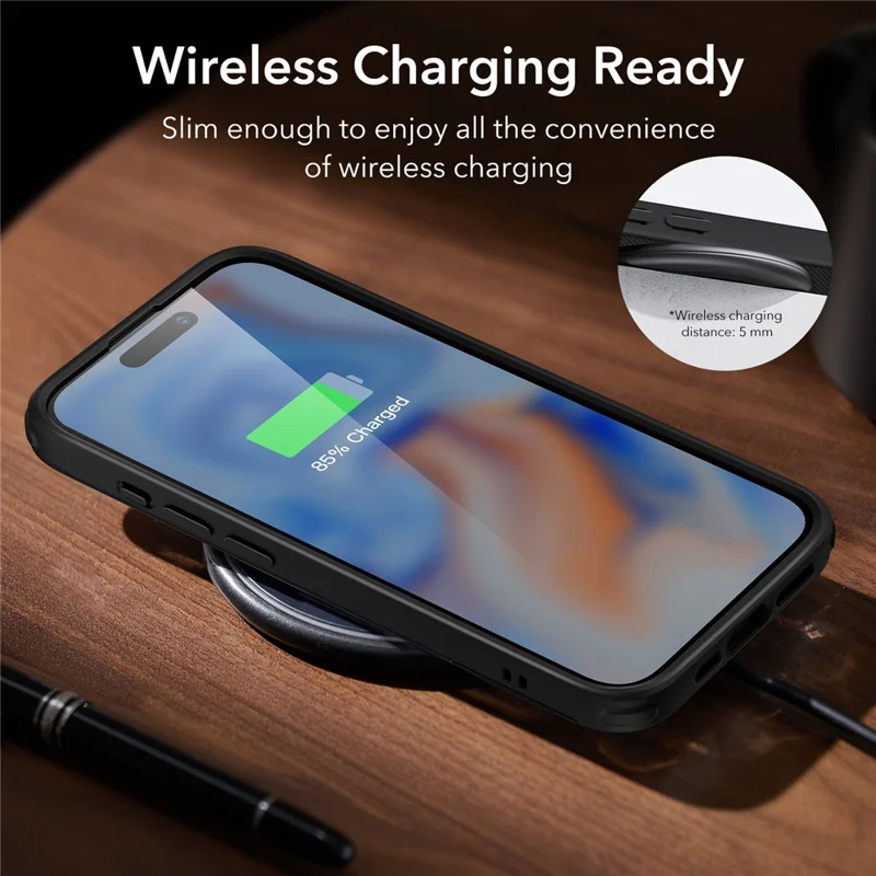 ESR Boost Series for iPhone 15 Phone Case Acrylic+TPU Cover with Metal Kickstand - Black