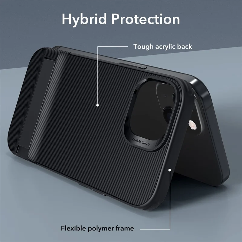 ESR Boost Series for iPhone 15 Phone Case Acrylic+TPU Cover with Metal Kickstand - Black