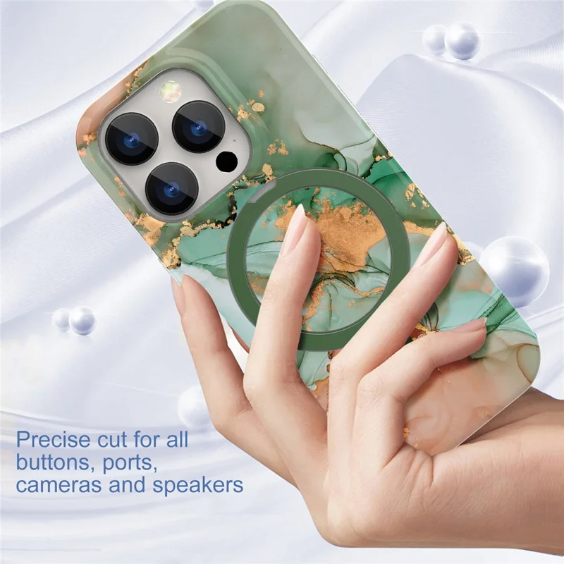 Obudowa magnetyczna z pierścieniem i podstawką dla iPhone'a 15 Pro, pokrywa z wzorem marmuru - zielona