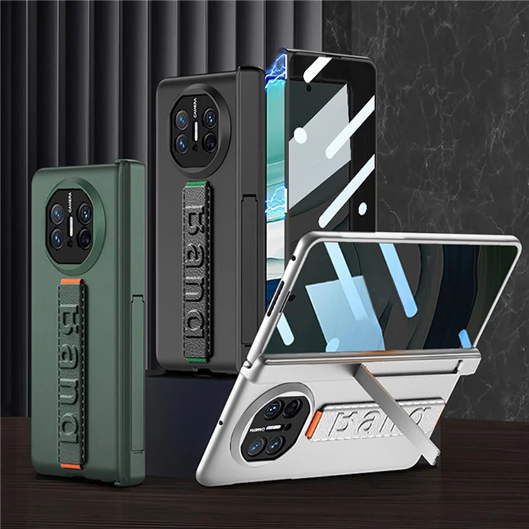 Чехол для телефона GKK для Huawei Mate X5 с магнитной петлей-подставкой и защитной закаленной стеклянной пленкой для экрана - черный