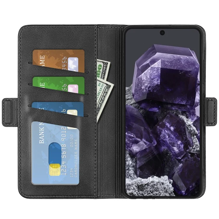Para o Caso do Google Pixel 8a PU Leather Dual Magnetic Clasp Protective Cover - Preto