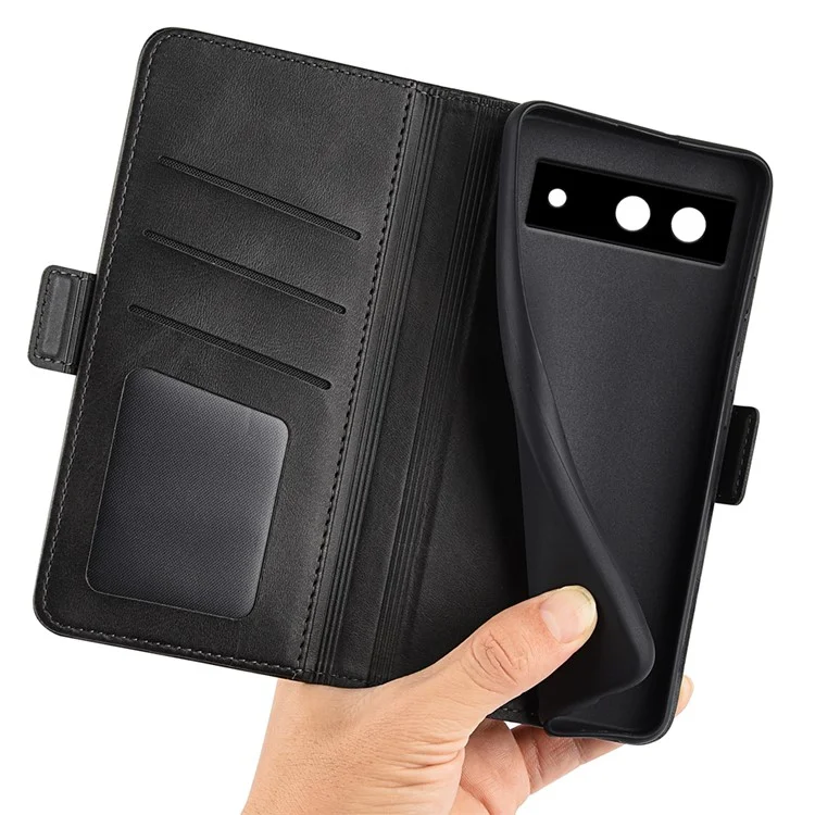 Para o Caso do Google Pixel 8a PU Leather Dual Magnetic Clasp Protective Cover - Preto