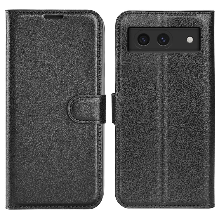 For Google Pixel 8a Leather Case Litchi Texture Stand Phone Wallet Cover - Black