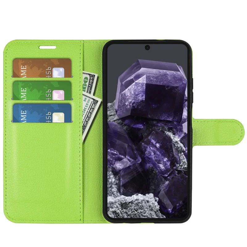 Etui skórzane do Google Pixel 8a, tekstura litchi, etui z uchwytem i portfelem na telefon - zielony