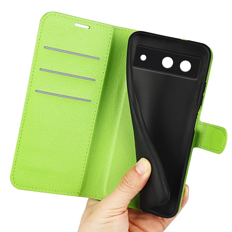 Etui skórzane do Google Pixel 8a, tekstura litchi, etui z uchwytem i portfelem na telefon - zielony