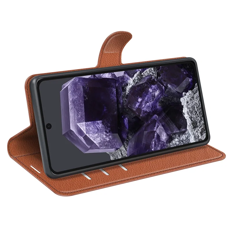For Google Pixel 8a Leather Case Litchi Texture Stand Phone Wallet Cover - Brown