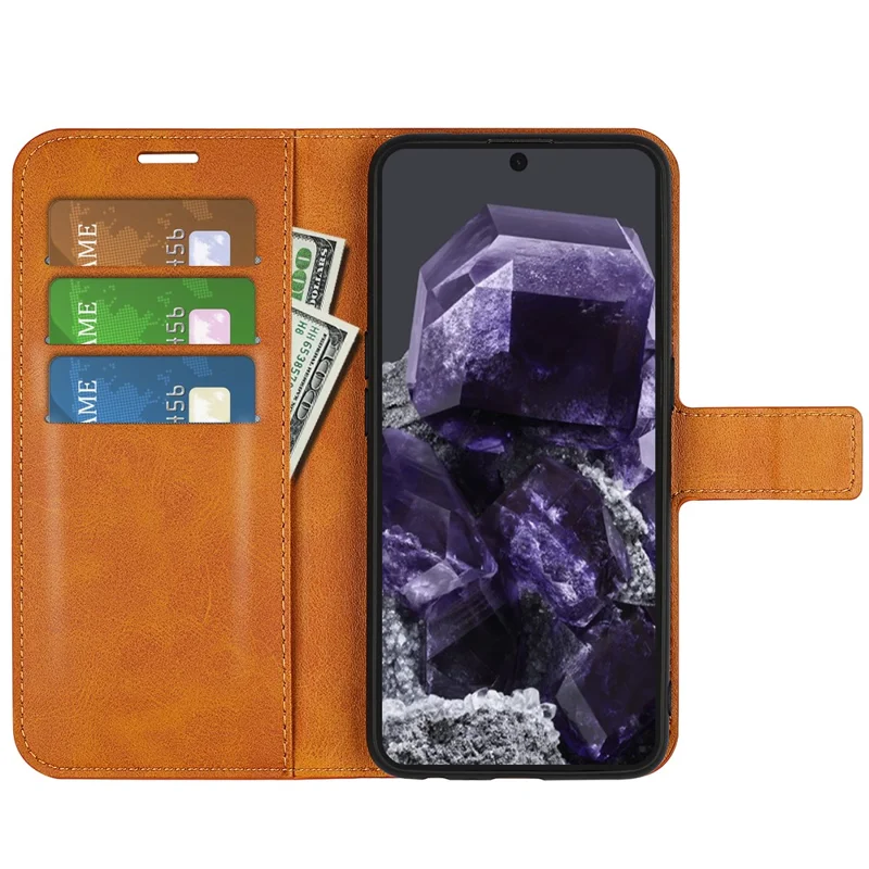For Google Pixel 8a Wallet Phone Case Calf Texture PU Leather Protective Phone Cover - Yellow