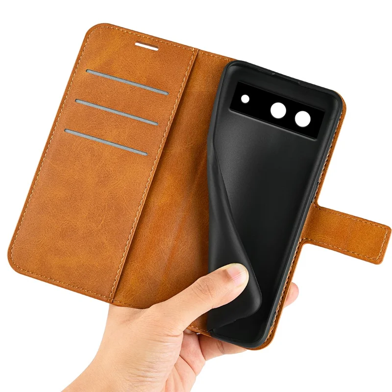 For Google Pixel 8a Wallet Phone Case Calf Texture PU Leather Protective Phone Cover - Yellow