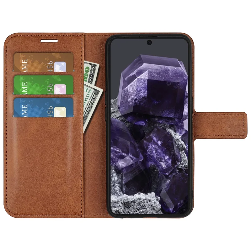 Til Google Pixel 8a tegnebogstelefonbeskyttelse i kalvlæderoptik af PU-læder beskyttende telefontaske - lysebrun