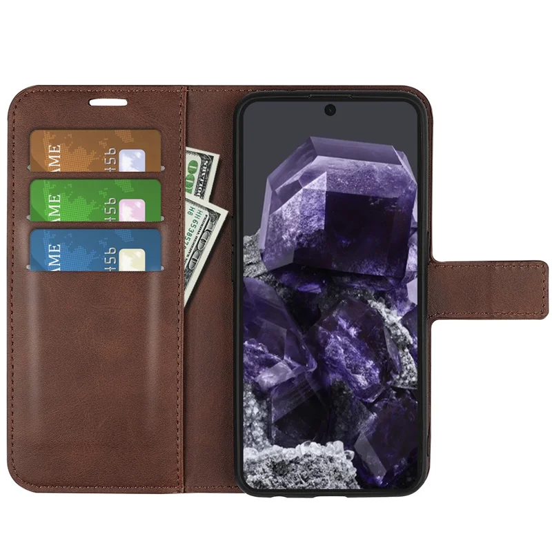 For Google Pixel 8a Wallet Phone Case Calf Texture PU Leather Protective Phone Cover - Brown