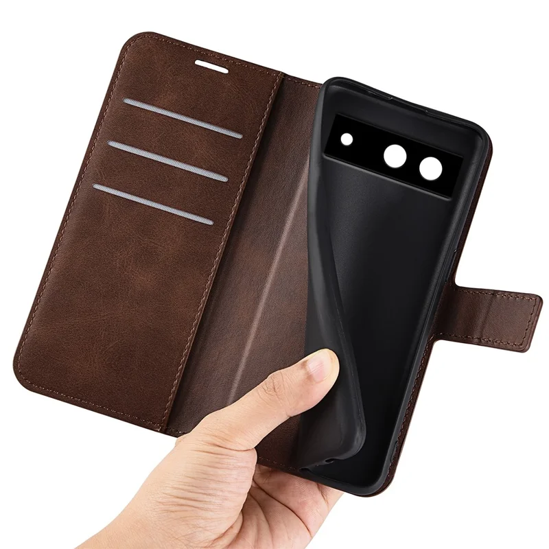 For Google Pixel 8a Wallet Phone Case Calf Texture PU Leather Protective Phone Cover - Brown