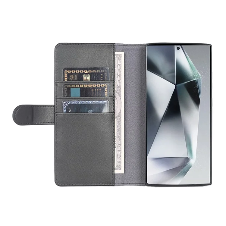 Pour Samsung Galaxy S24 Ultra Étui Véritable Cuir Fendu Support Portefeuille Housse de Téléphone - Noir