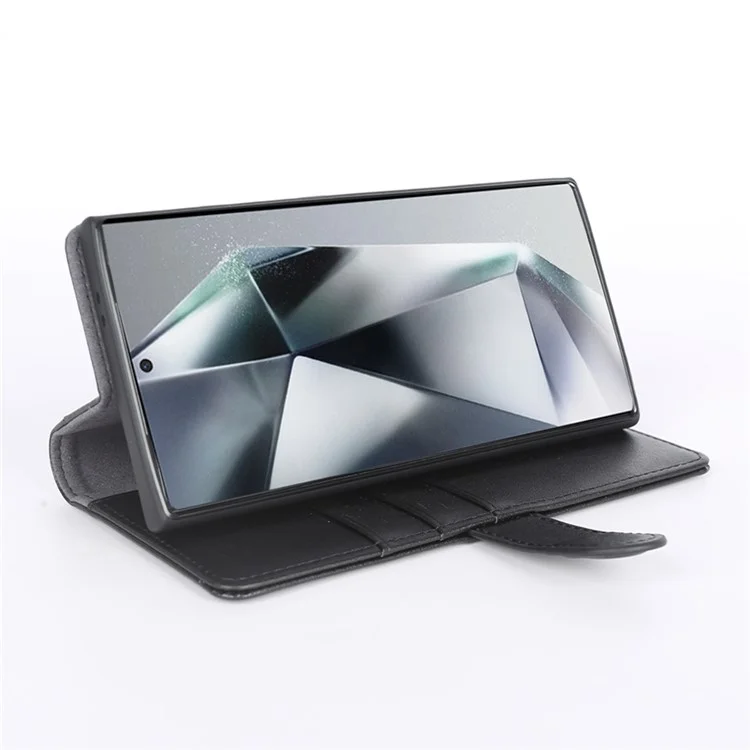 Pour Samsung Galaxy S24 Ultra Étui Véritable Cuir Fendu Support Portefeuille Housse de Téléphone - Noir