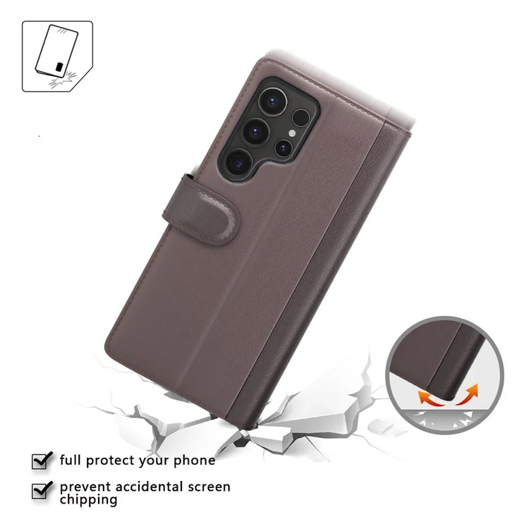 Pour Samsung Galaxy S24 Ultra Étui Véritable Cuir Fendu Support Portefeuille Housse de Téléphone - Noir