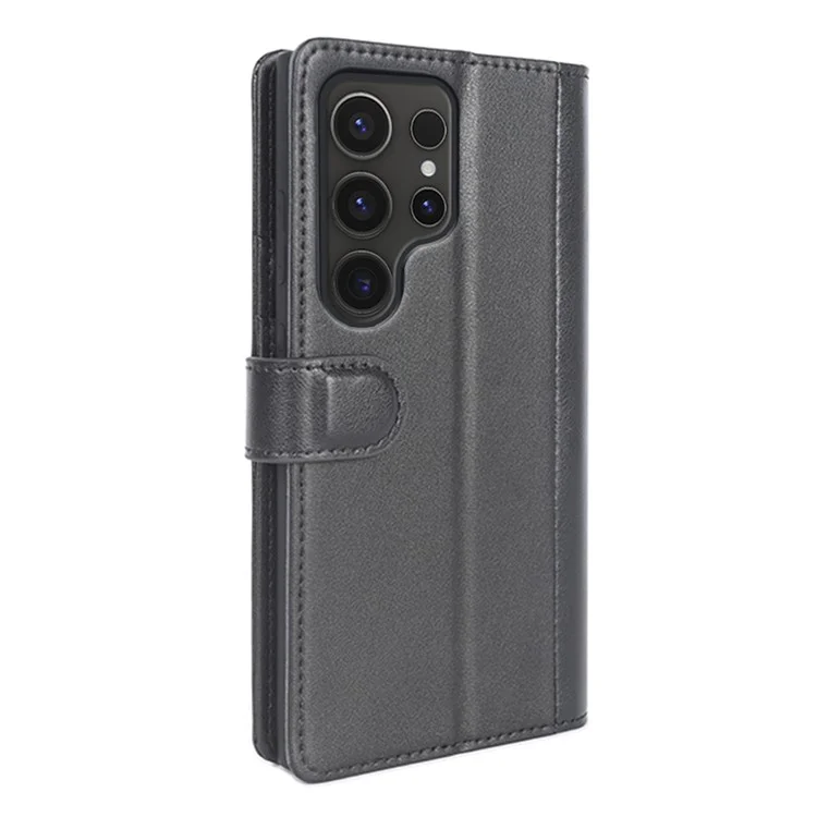 Pour Samsung Galaxy S24 Ultra Étui Véritable Cuir Fendu Support Portefeuille Housse de Téléphone - Noir
