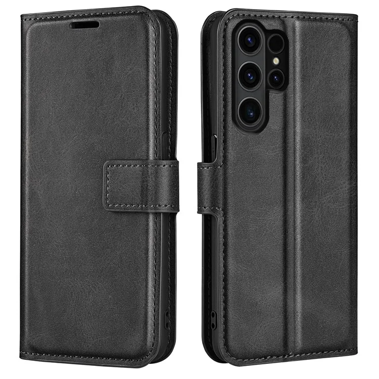 Für Samsung Galaxy S24 Ultra Case Kalbsledertextur PU-Leder Schutzhülle - Schwarz