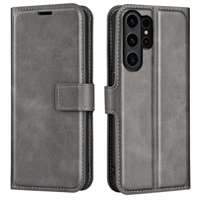 For Samsung Galaxy S24 Ultra Case Calf Texture PU Leather Protective Wallet Phone Cover - Grey