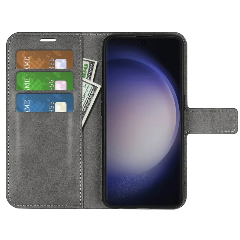 For Samsung Galaxy S24 Ultra Case Calf Texture PU Leather Protective Wallet Phone Cover - Grey