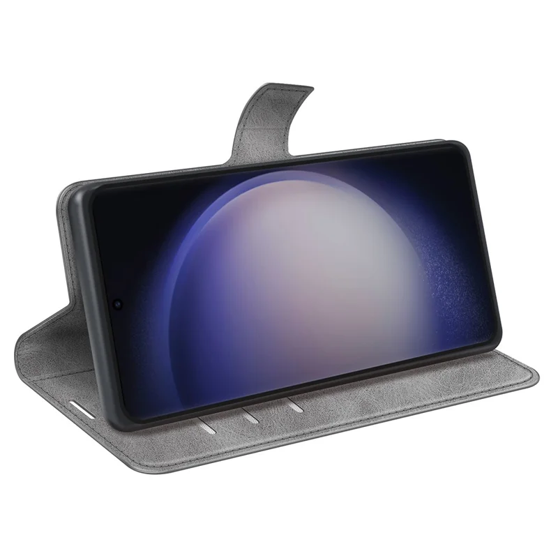 For Samsung Galaxy S24 Ultra Case Calf Texture PU Leather Protective Wallet Phone Cover - Grey