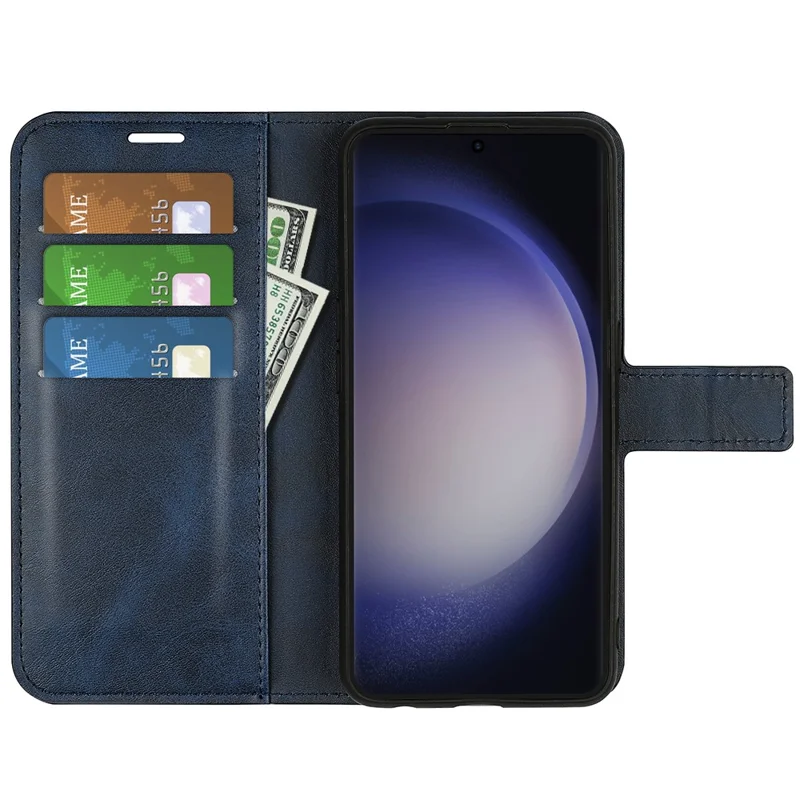 Futerał na Samsung Galaxy S24 Ultra, etui o fakturze skóry cielęcej z poliuretanu, ochronne etui portfelik - niebieski