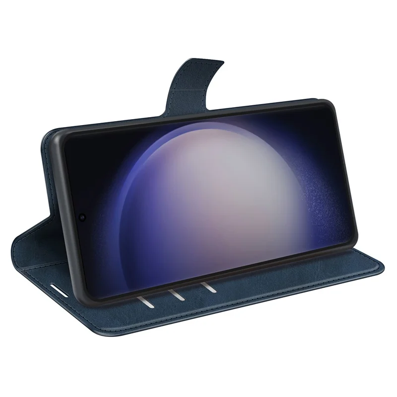 Futerał na Samsung Galaxy S24 Ultra, etui o fakturze skóry cielęcej z poliuretanu, ochronne etui portfelik - niebieski