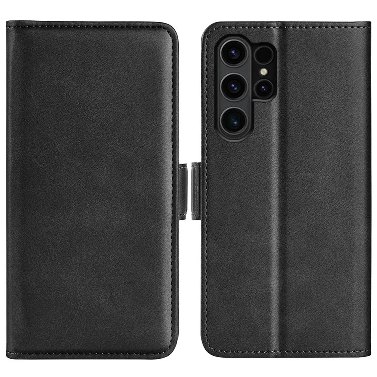Für Samsung Galaxy S24 Ultra Hülle aus PU-Leder mit doppeltem Magnetverschluss, schützende Abdeckung - Schwarz