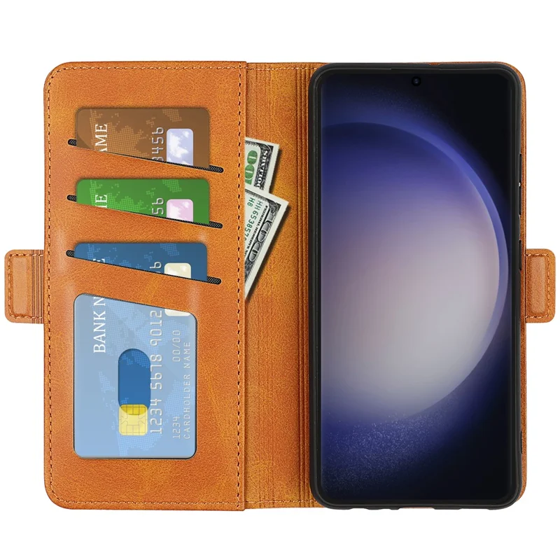 For Samsung Galaxy S24 Ultra Case PU Leather Dual Magnetic Clasp Protective Cover - Yellow