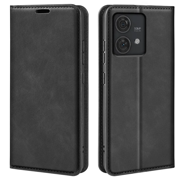 Für Motorola Edge 40 Neo 5G Hülle Anti-Kratzer PU-Leder Flip Cover Skin-Touch Handyhülle - Schwarz