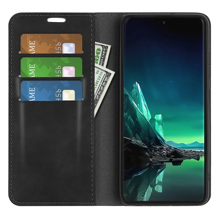 Für Motorola Edge 40 Neo 5G Hülle Anti-Kratzer PU-Leder Flip Cover Skin-Touch Handyhülle - Schwarz