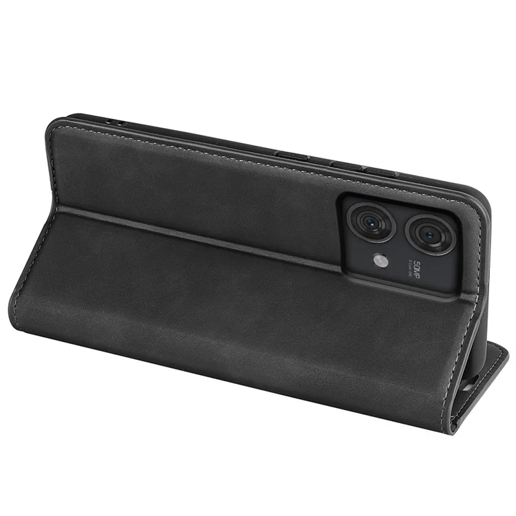 Für Motorola Edge 40 Neo 5G Hülle Anti-Kratzer PU-Leder Flip Cover Skin-Touch Handyhülle - Schwarz
