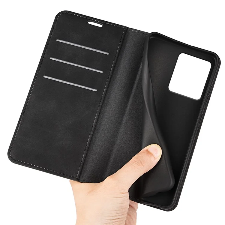 Für Motorola Edge 40 Neo 5G Hülle Anti-Kratzer PU-Leder Flip Cover Skin-Touch Handyhülle - Schwarz