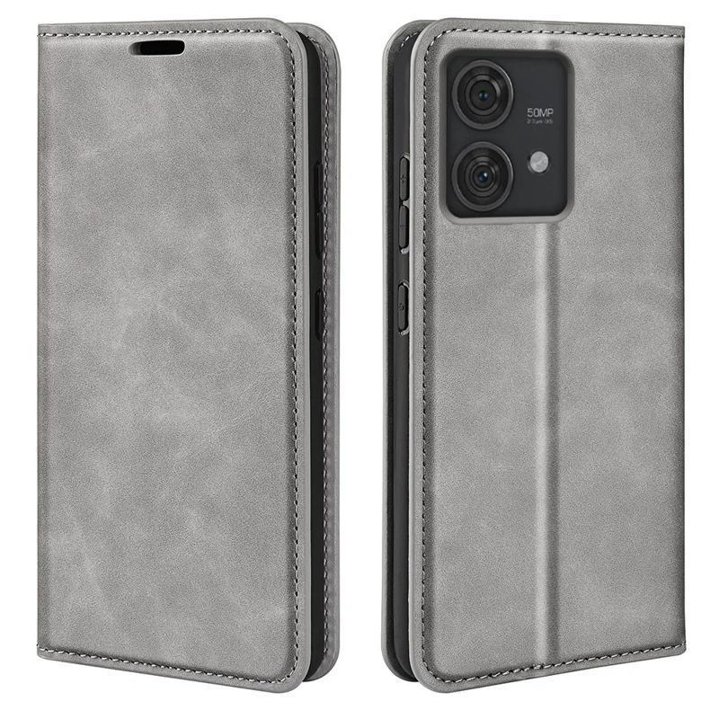 For Motorola Edge 40 Neo 5G Case Anti-Scratch PU Leather Flip Cover Skin-Touch Phone Case - Grey