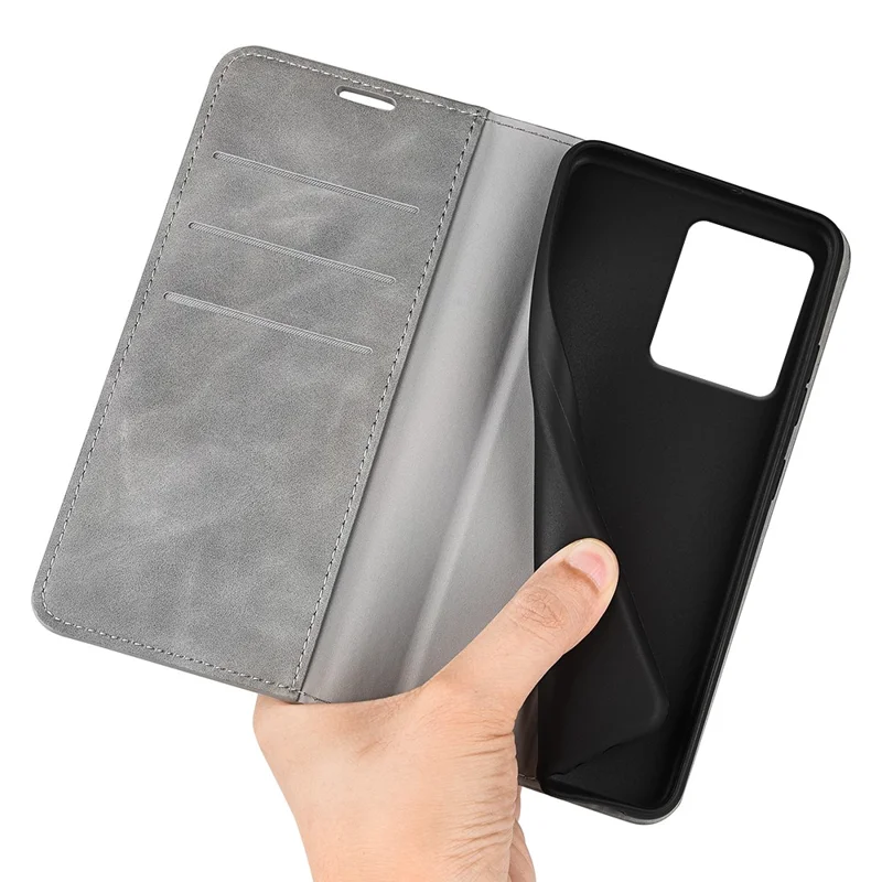 For Motorola Edge 40 Neo 5G Case Anti-Scratch PU Leather Flip Cover Skin-Touch Phone Case - Grey