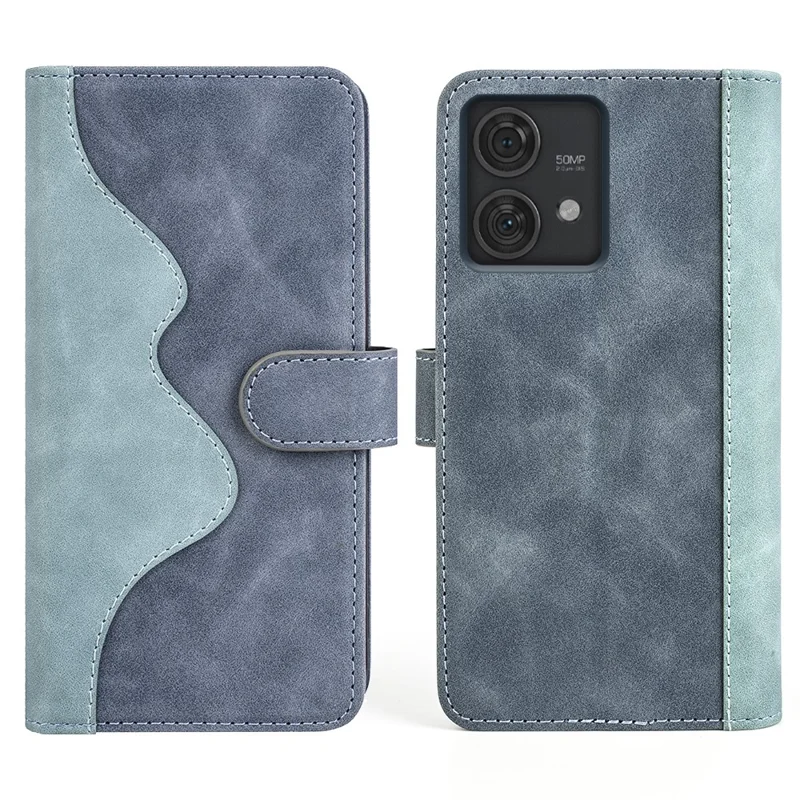 For Motorola Edge 40 Neo 5G Case Color Splicing Shockproof Phone Cover with Wallet Stand - Blue