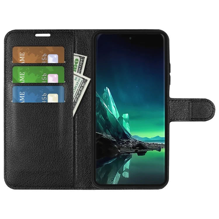 Para Motorola Edge 40 Neo 5G Funda de Teléfono Celular Textura de Litchi Flip Stand Funda de Cuero de Billetera - Negro