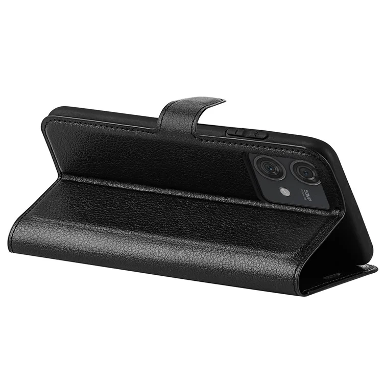 Para Motorola Edge 40 Neo 5G Funda de Teléfono Celular Textura de Litchi Flip Stand Funda de Cuero de Billetera - Negro