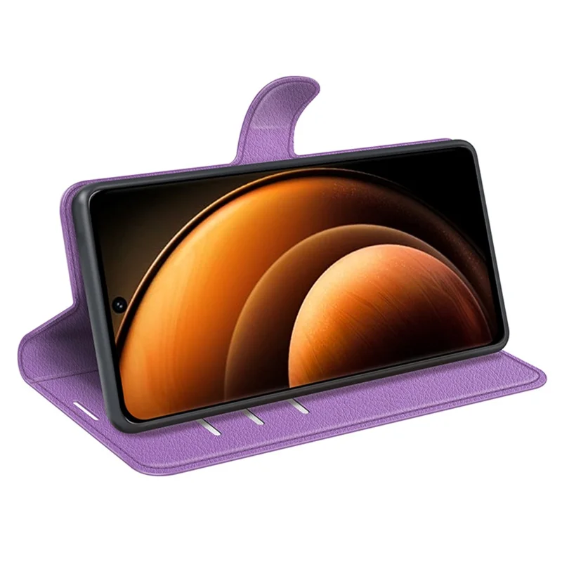 For vivo X100 5G Cell Phone Case Litchi Texture Shockproof Leather Stand Cover - Purple