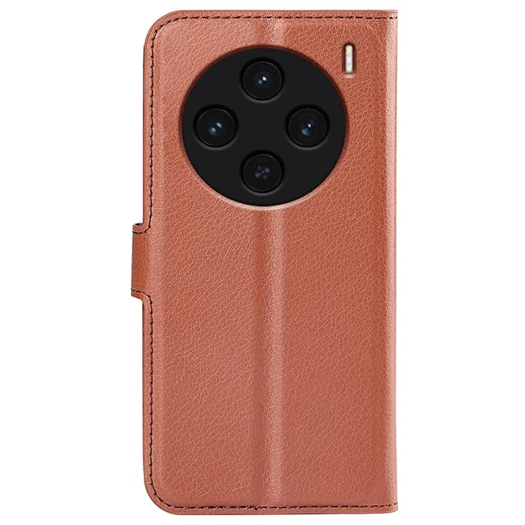 For vivo X100 5G Cell Phone Case Litchi Texture Shockproof Leather Stand Cover - Brown